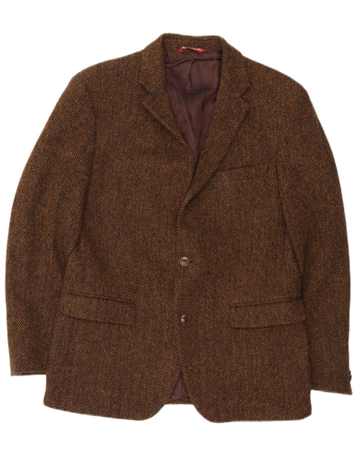 Giacca blazer da uomo a 2 bottoni Harris Tweed IT 50 grande spina di pesce marrone