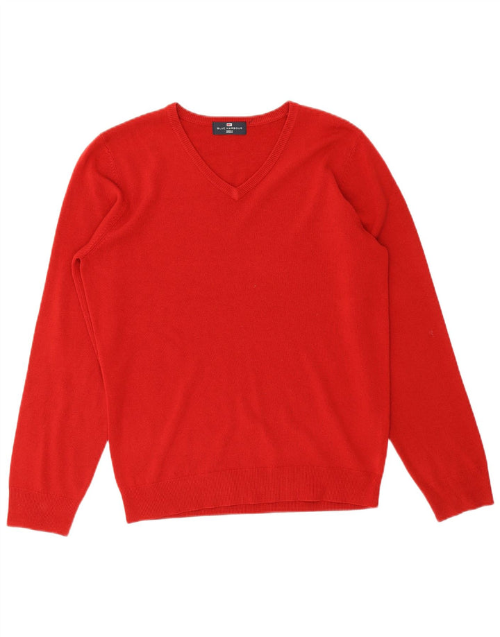 MARKS & SPENCER Maglione da uomo con scollo a V blu Harbour piccolo acrilico rosso