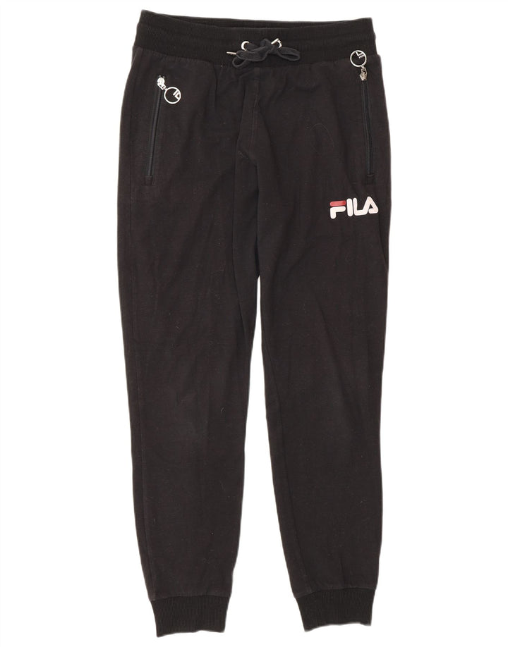 Pantaloni da ginnastica con grafica Fila da donna, pantaloni da jogging, piccoli, in poliestere nero
