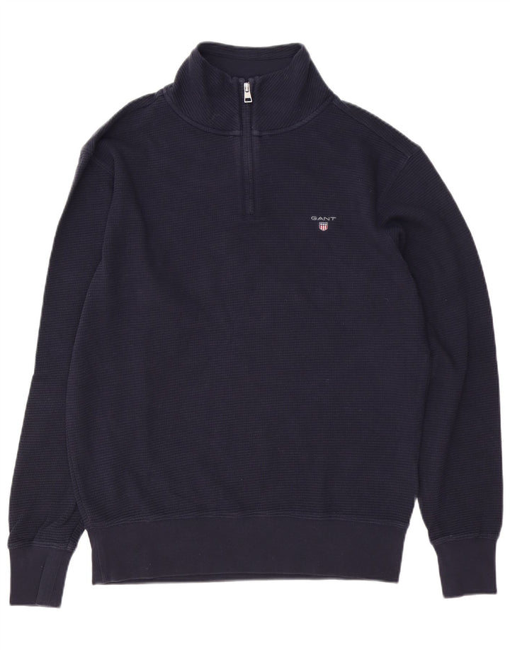 Gant Felpa da uomo con collo con zip, maglione piccolo in cotone blu navy