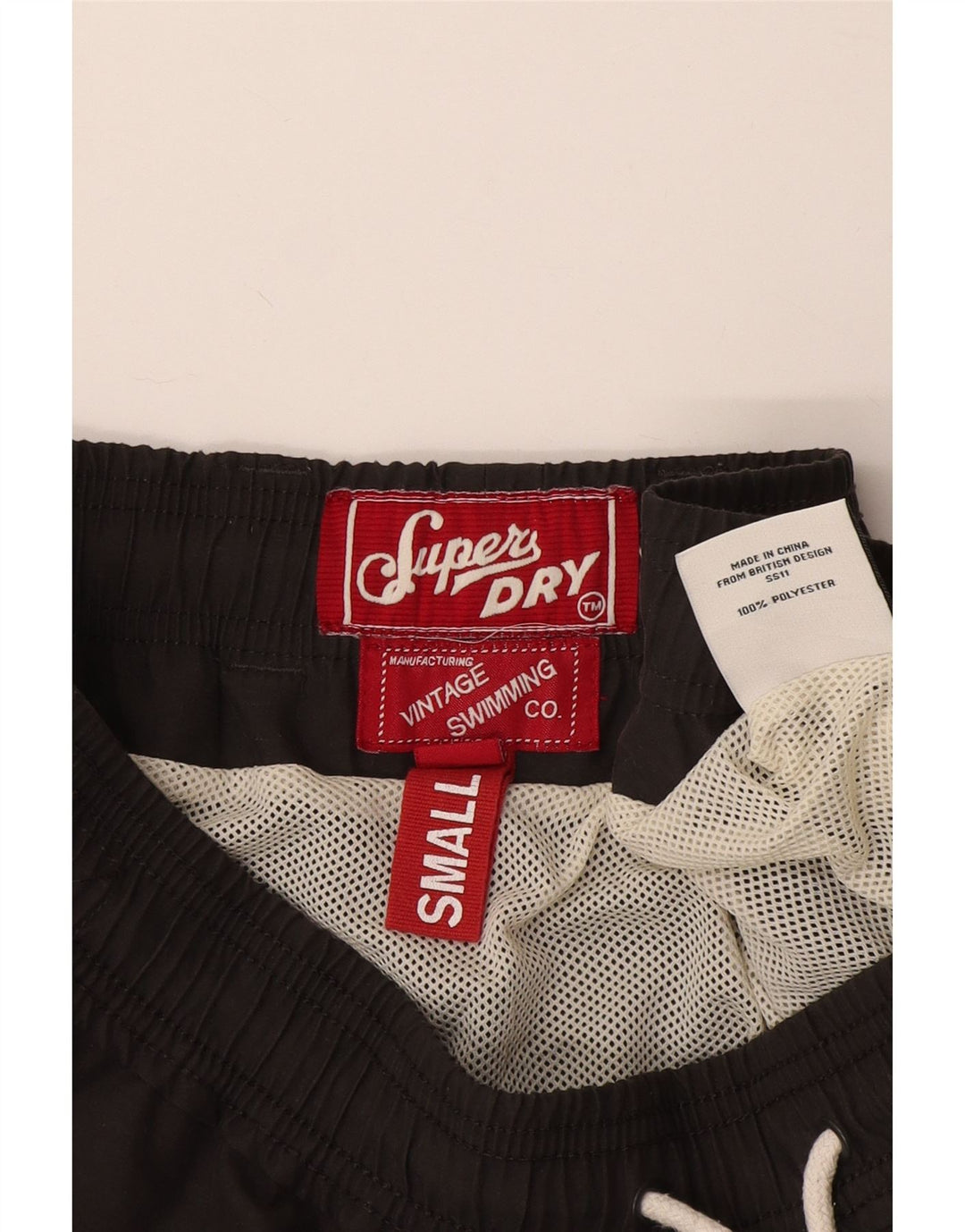 Pantaloncini da bagno grafici da uomo Superdry piccoli in poliestere grigio