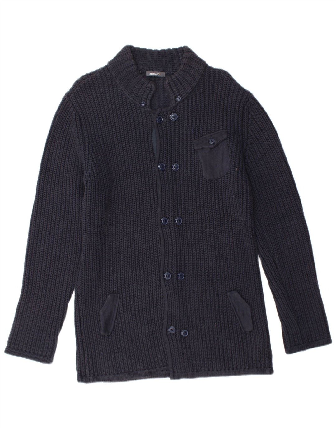 VINTAGE Womens Longline Cardigan Sweater IT 42 Medium Navy Blue Acrylic