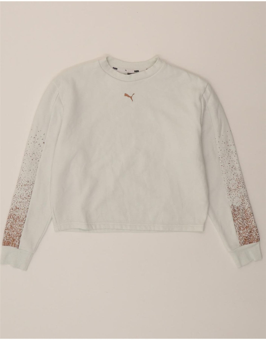 PUMA Womens Oversized Crop Sweatshirt Jumper UK 6 XS White Cotton Vintage Puma and Second-Hand Puma from Messina Hembry 