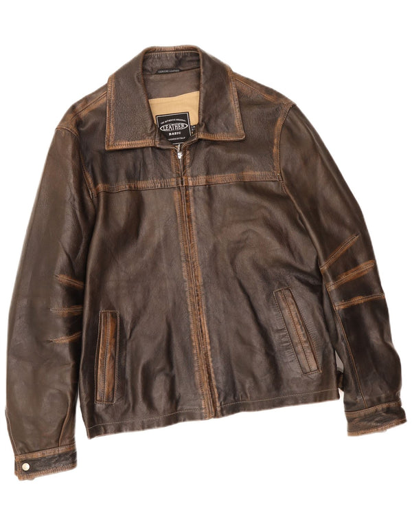 Giacca in pelle vintage da uomo IT 48 Marrone medio