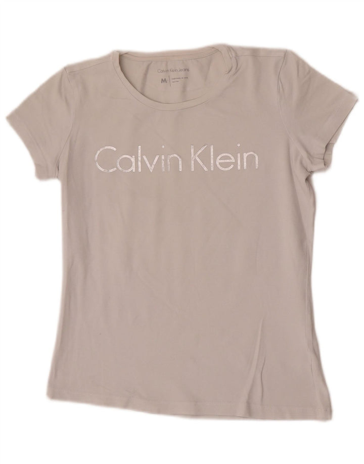 Maglietta grafica da donna Calvin Klein Jeans Top UK 12 Medium White