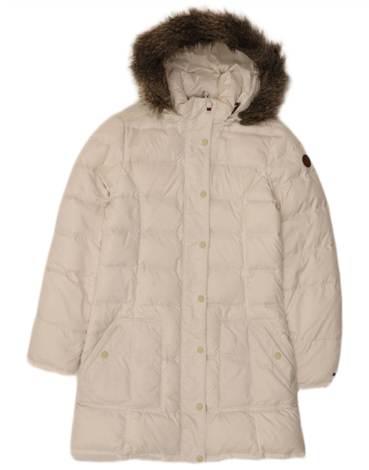 Cappotto imbottito con cappuccio da donna Tommy Hilfiger UK 12 poliestere bianco medio