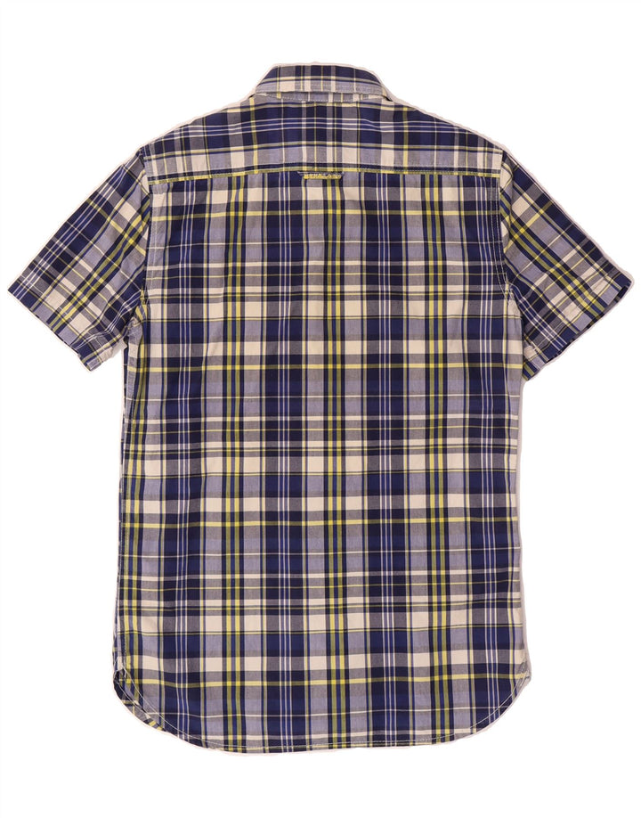 SUPERDRY Mens Short Sleeve Shirt Small Navy Blue Check Cotton Vintage Superdry and Second-Hand Superdry from Messina Hembry 