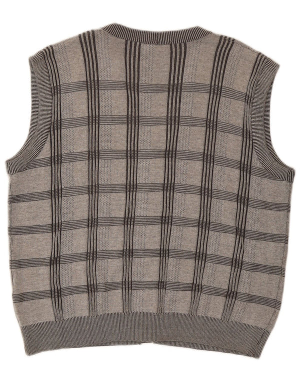 MONTECHIARO Maglione cardigan senza maniche da uomo XL grigio a quadri