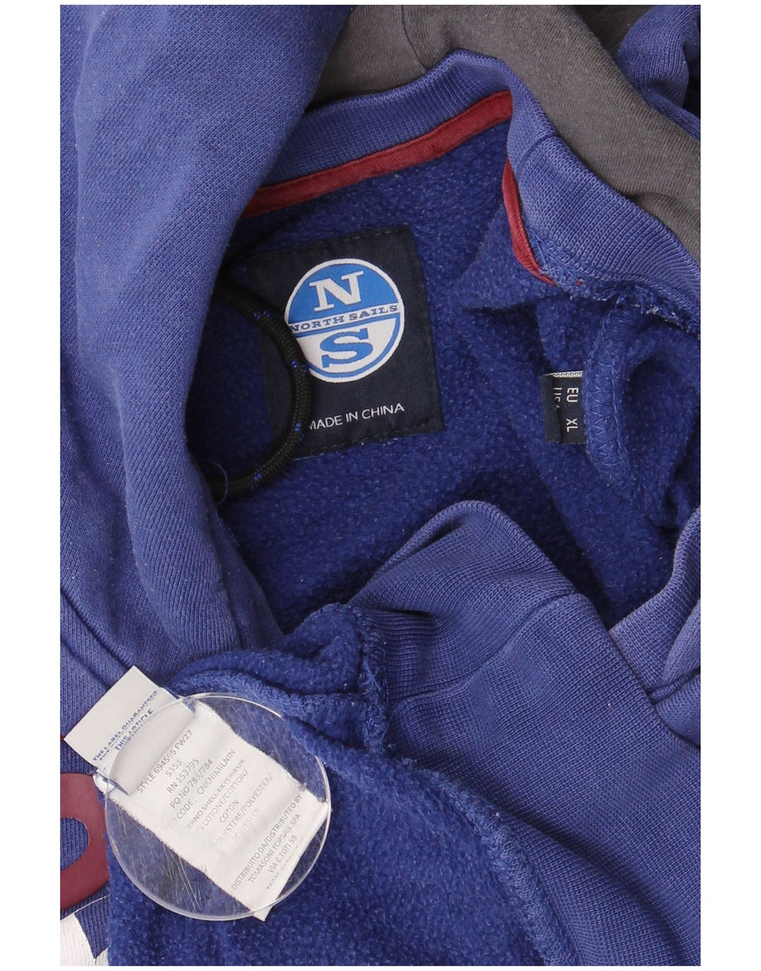 NORTH SAILS Felpa con cappuccio grafica da uomo grande in cotone blu navy