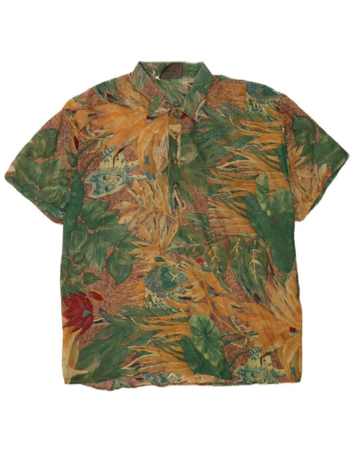 Camicia pullover vintage a maniche corte da uomo IT 54 XL floreale multicolore