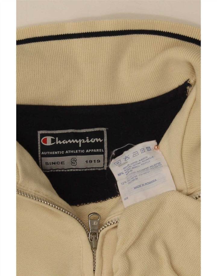 Felpa Champion da uomo con grafica con zip e collo, piccola, in cotone beige