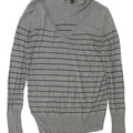 MOSSIMO Womens V-Neck Jumper Sweater UK 14 Large Grey Striped Nylon Vintage Mossimo and Second-Hand Mossimo from Messina Hembry 