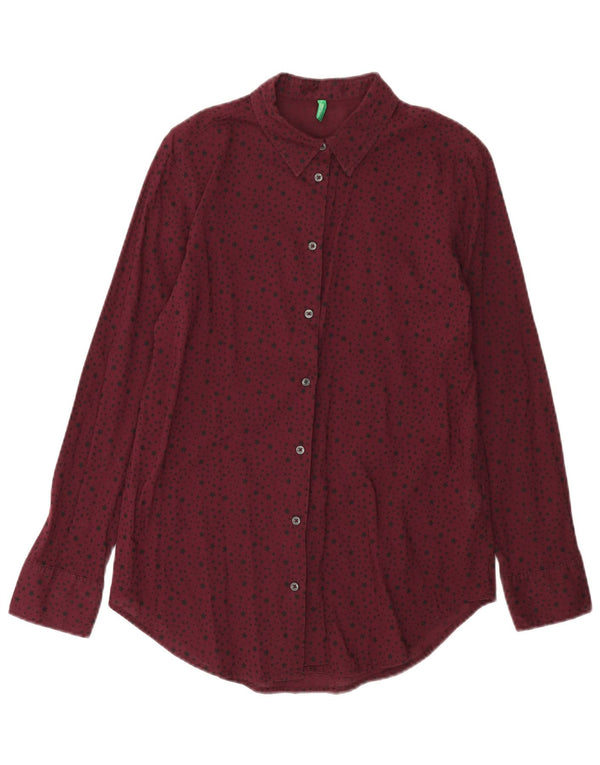 Camicia Benetton Donna UK 6 XS Cotone Maculato Bordeaux