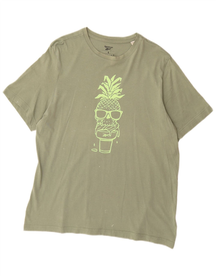 T-shirt grafica da uomo Reebok Top grande in cotone verde