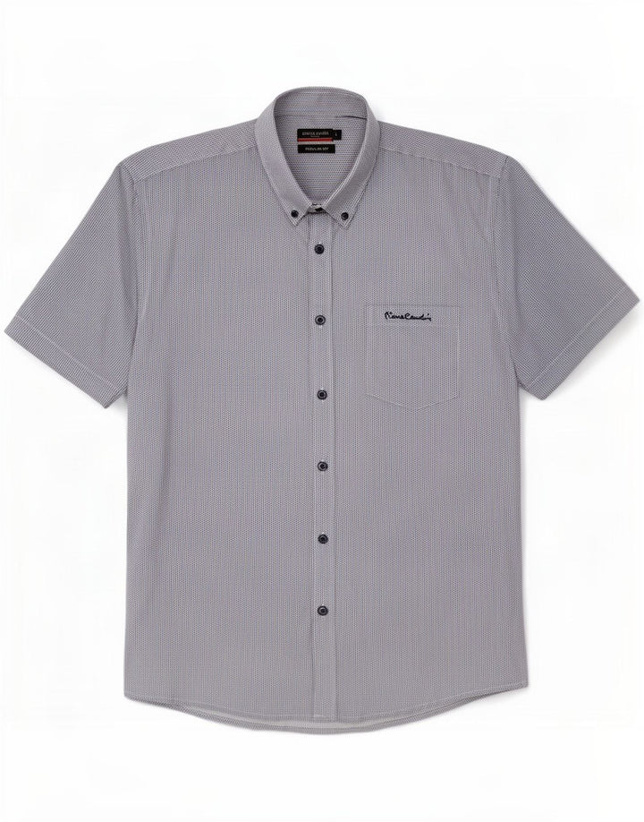 Camicia da uomo a maniche corte, vestibilità regolare, Pierre Cardin, grande, blu navy, chevron