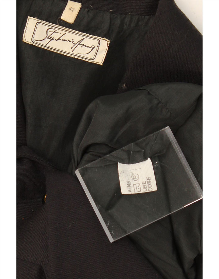 VINTAGE Womens 1 Button Blazer Jacket IT 42 Medium Black Floral Wool Vintage Vintage and Second-Hand Vintage from Messina Hembry 