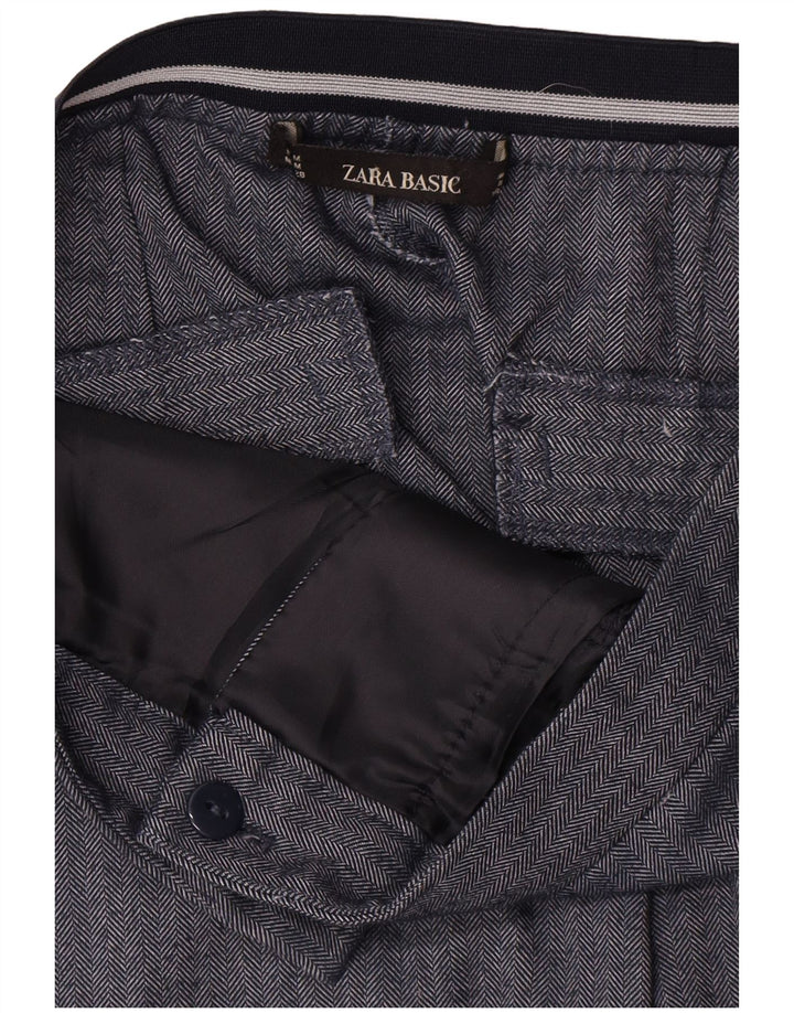 Pantaloni da abito slim da donna Zara medi W28 L27 blu navy a spina di pesce