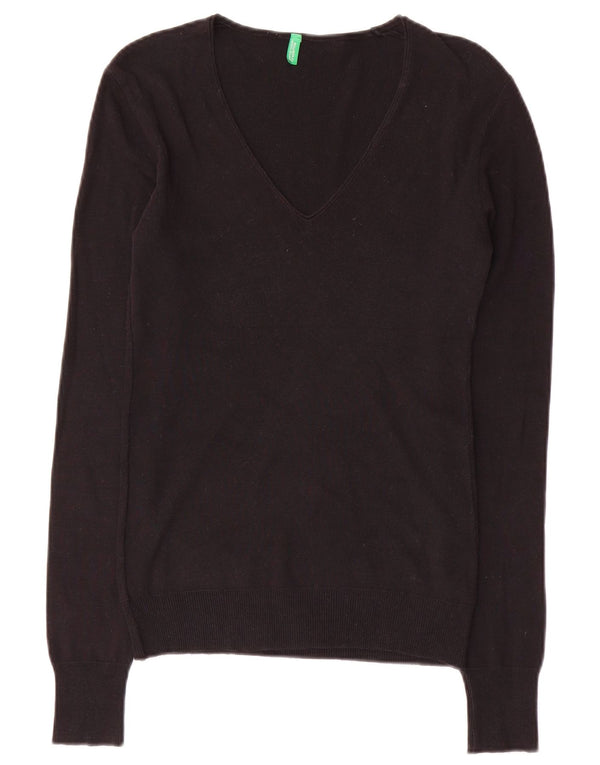 Maglione maglione con scollo a V da donna BENETTON UK 10 piccolo nero