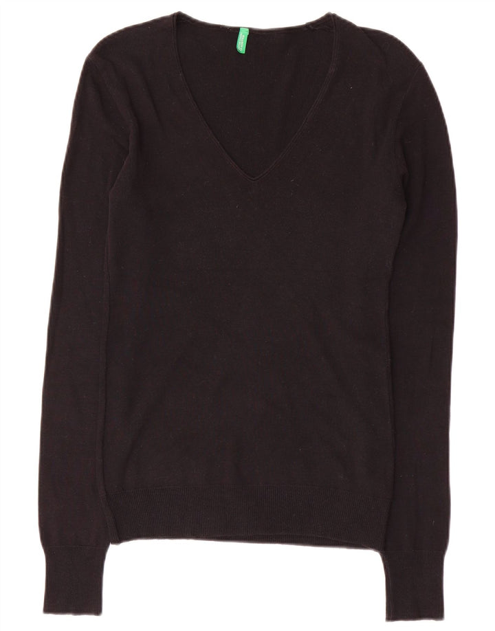 Maglione maglione con scollo a V da donna BENETTON UK 10 piccolo nero