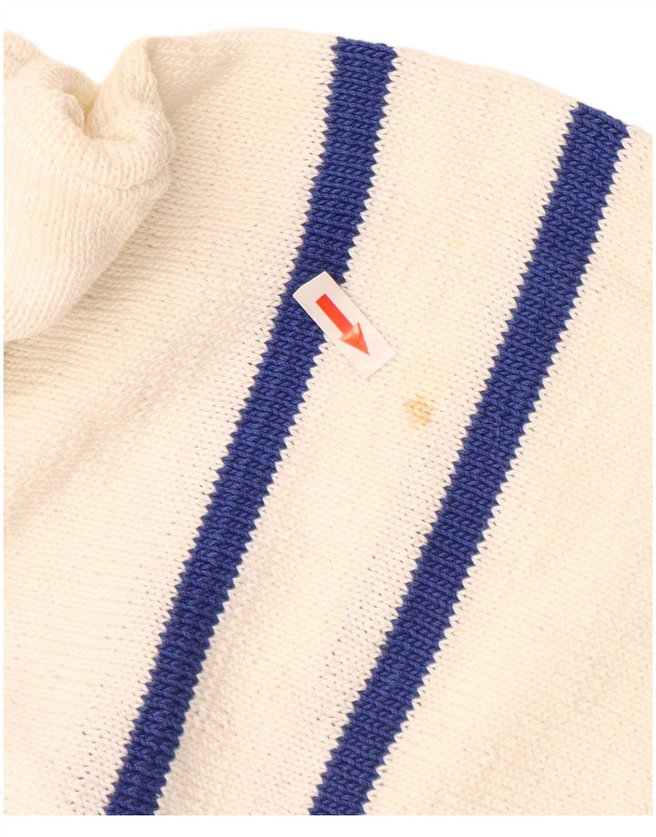 Maglione vintage da uomo con collo a polo bianco medio geometrico