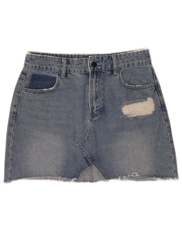 Gonna in denim invecchiato Billabong da donna UK 10 piccola W27 cotone blu