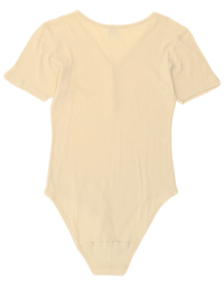 Body vintage da donna UK 8 piccolo bianco sporco