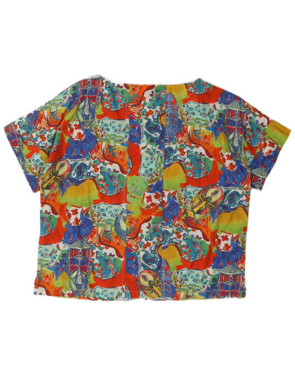 Camicetta grafica da donna vintage Top UK 14 Cotone floreale multicolore medio