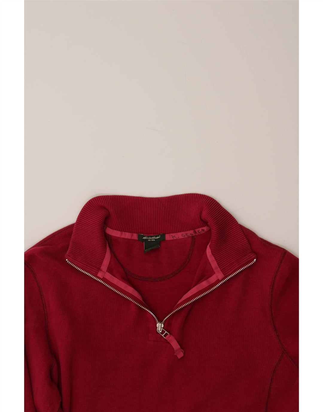 EDDIE BAUER Womens Zip Neck Sweatshirt Jumper UK 16 Large Red Cotton Vintage Eddie Bauer and Second-Hand Eddie Bauer from Messina Hembry 