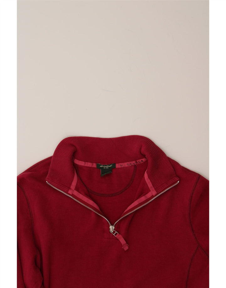EDDIE BAUER Womens Zip Neck Sweatshirt Jumper UK 16 Large Red Cotton Vintage Eddie Bauer and Second-Hand Eddie Bauer from Messina Hembry 