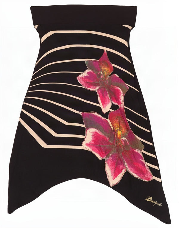 Gonna asimmetrica grafica a vita alta da donna Desigual XL W34 nera floreale