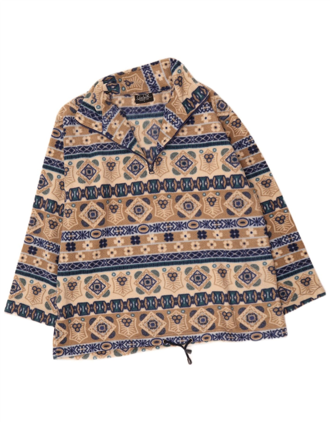 Giani Feroti Maglione in pile da uomo con collo con zip, grande poliestere geometrico beige
