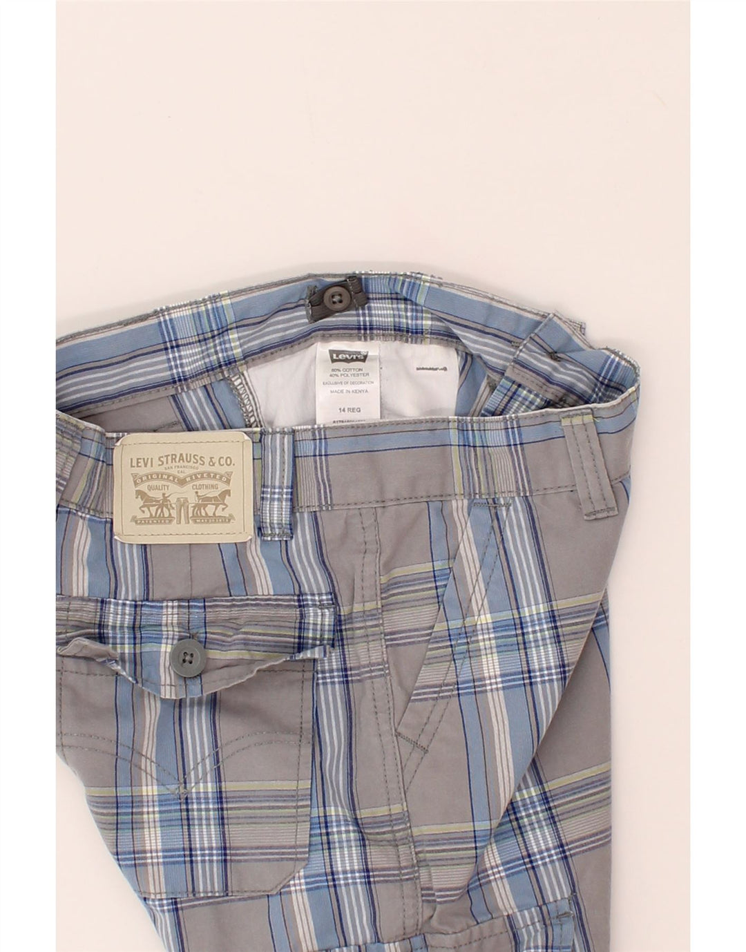 LEVI'S Boys Cargo Shorts 13-14 Years W24  Grey Check Cotton Vintage Levi's and Second-Hand Levi's from Messina Hembry 