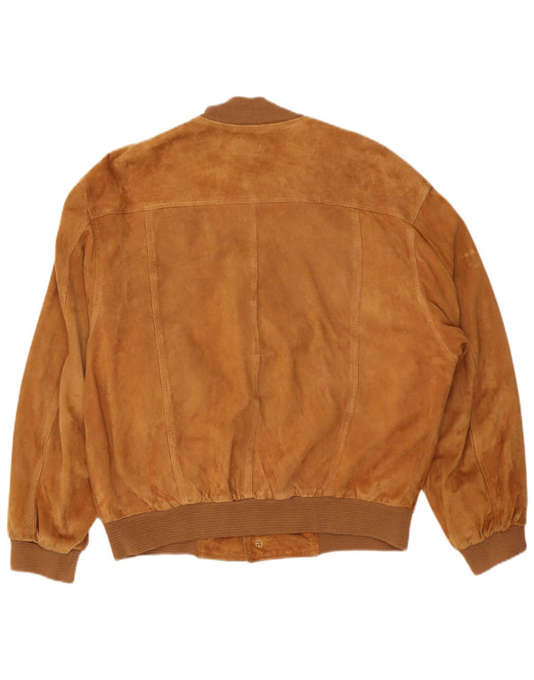 Giubbotto bomber vintage in pelle scamosciata da uomo IT 50 grande in pelle marrone