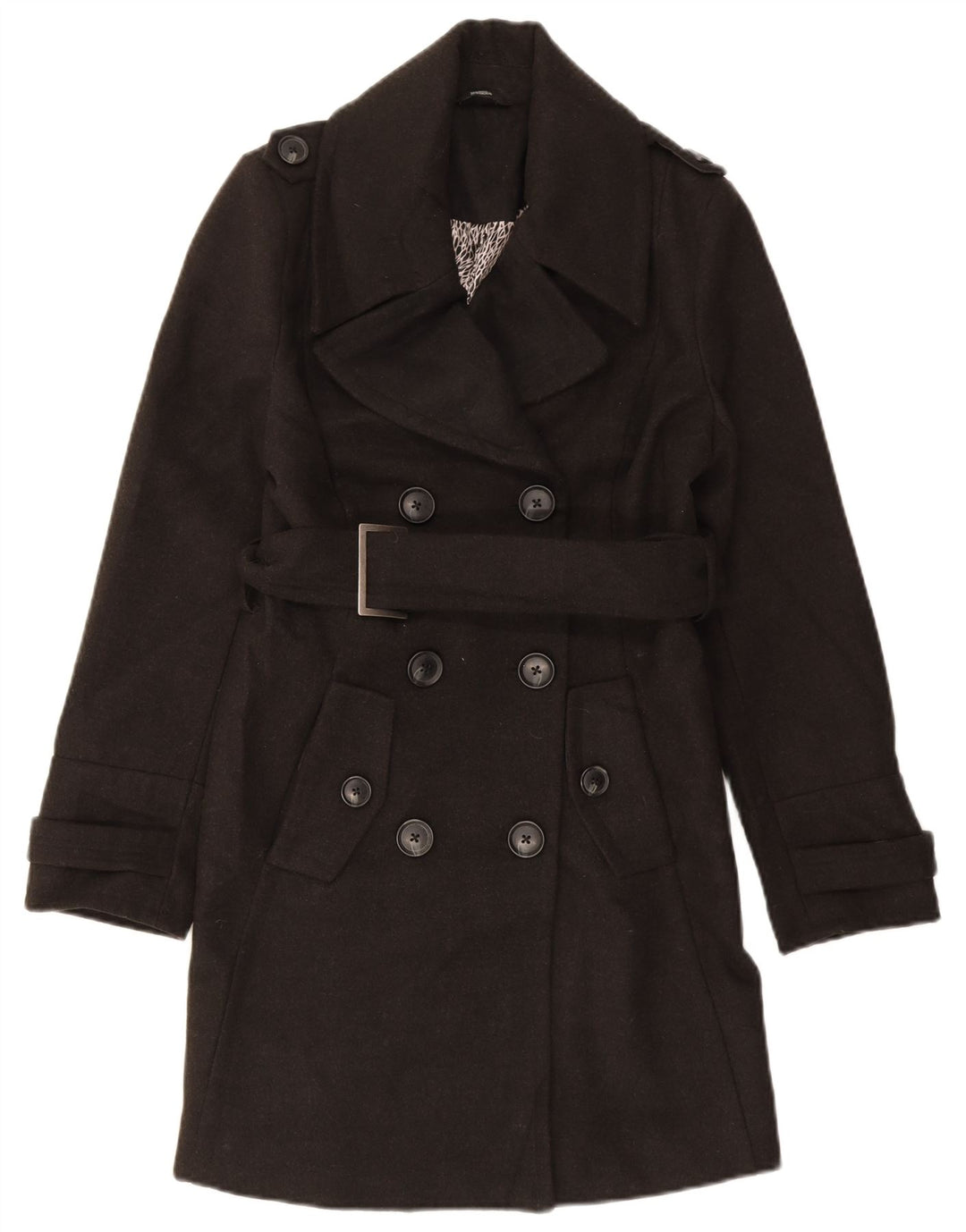 MARKS & SPENCER Womens Double Breasted Coat UK 8 Small  Black