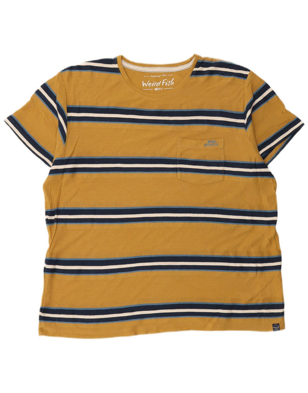 WEIRD FISH Mens T-Shirt Top 3XL Yellow Striped Cotton