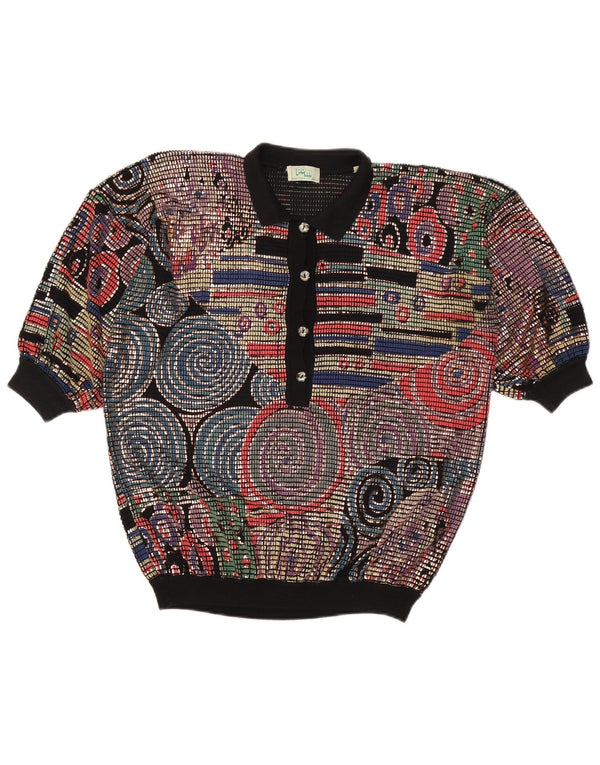 Maglione vintage da donna con collo a polo UK 16 Grande acetato multicolore