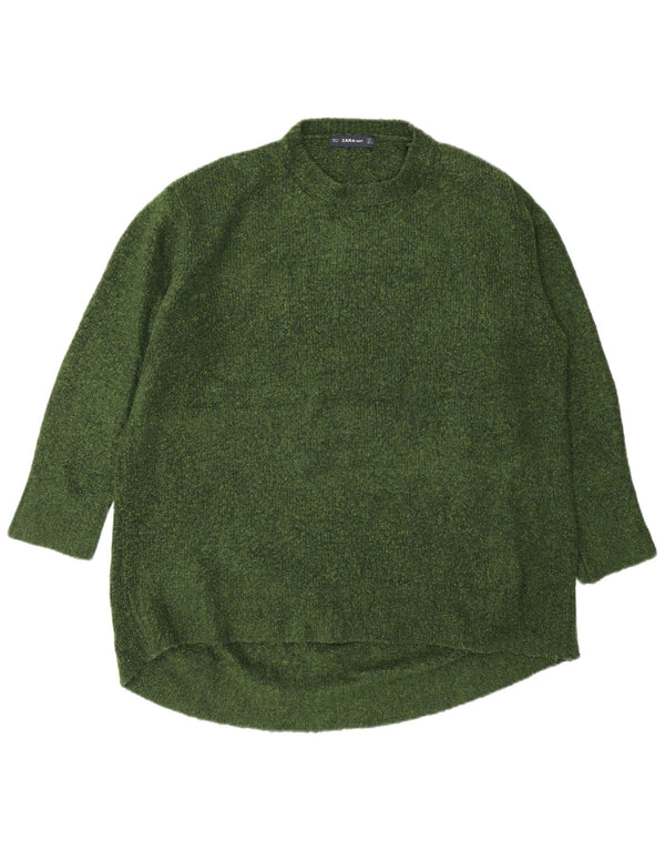 Maglione girocollo oversize da donna Zara UK 10 piccolo acrilico verde