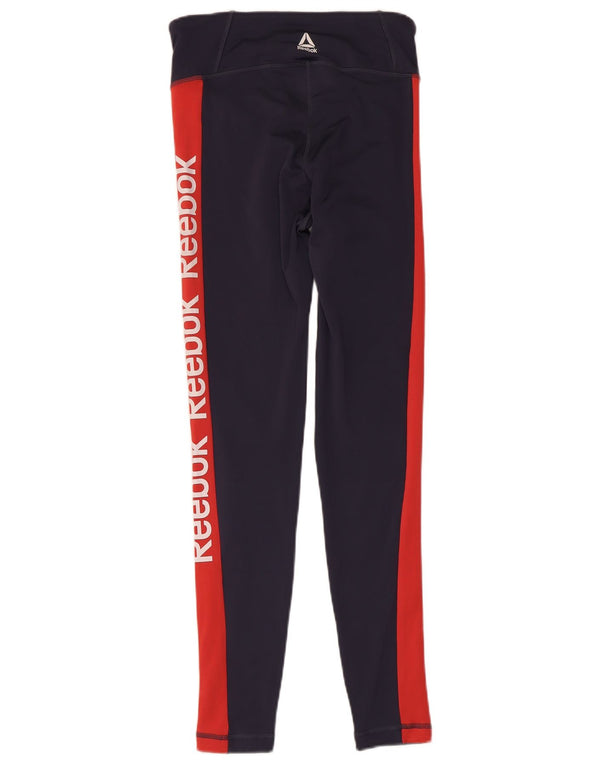 Leggings grafici da donna Reebok UK 8/10 Small Blu navy Colourblock