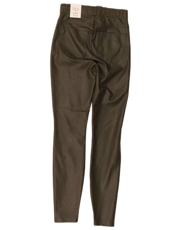 Pantaloni skinny in ecopelle a vita alta da donna Zara XS W24 L28 Cachi