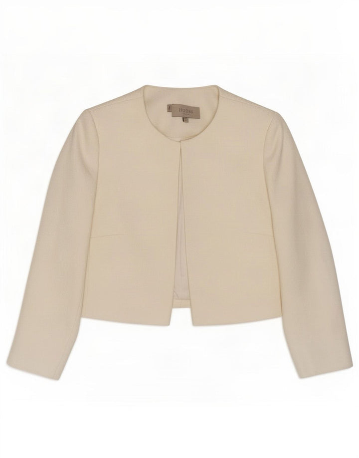 Giacca bolero aperta da donna con maniche a 3/4 Hobbs UK 8 piccola poliestere bianco
