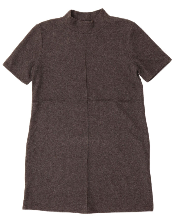 Zara Womens Short Sleeves Jumper Dress UK 16 Large Grey Cotton