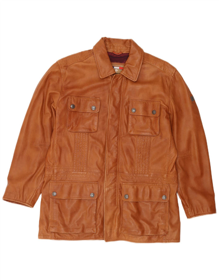 Giacca in pelle da uomo Pierre Cardin UK 40 grande in pelle marrone