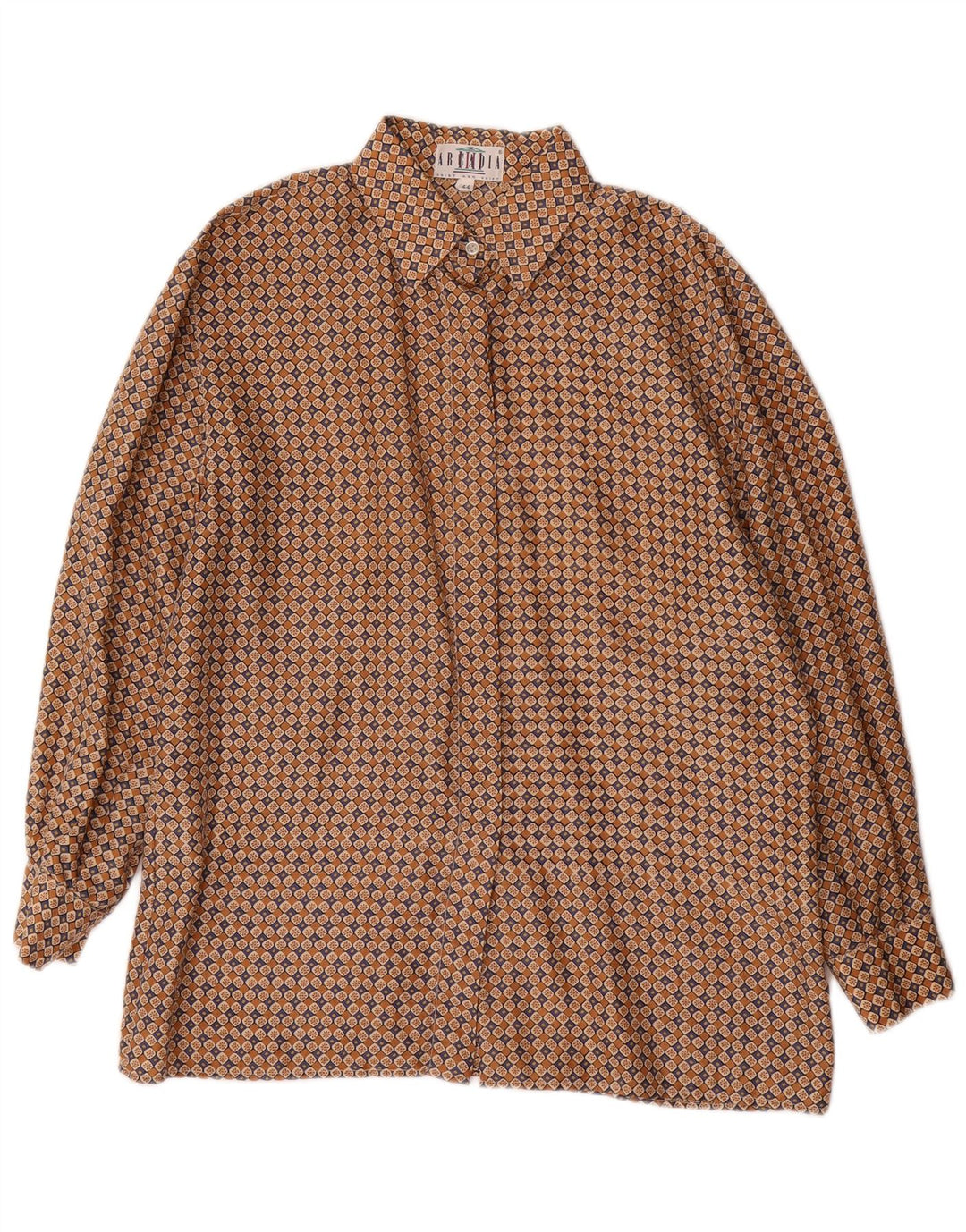 Camicetta Camicia da Donna Arcadia IT 44 Seta Floreale Marrone Medio