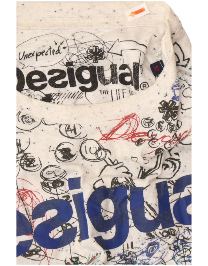 DESIGUAL T-shirt grafica da uomo con motivo astratto Top in cotone bianco medio