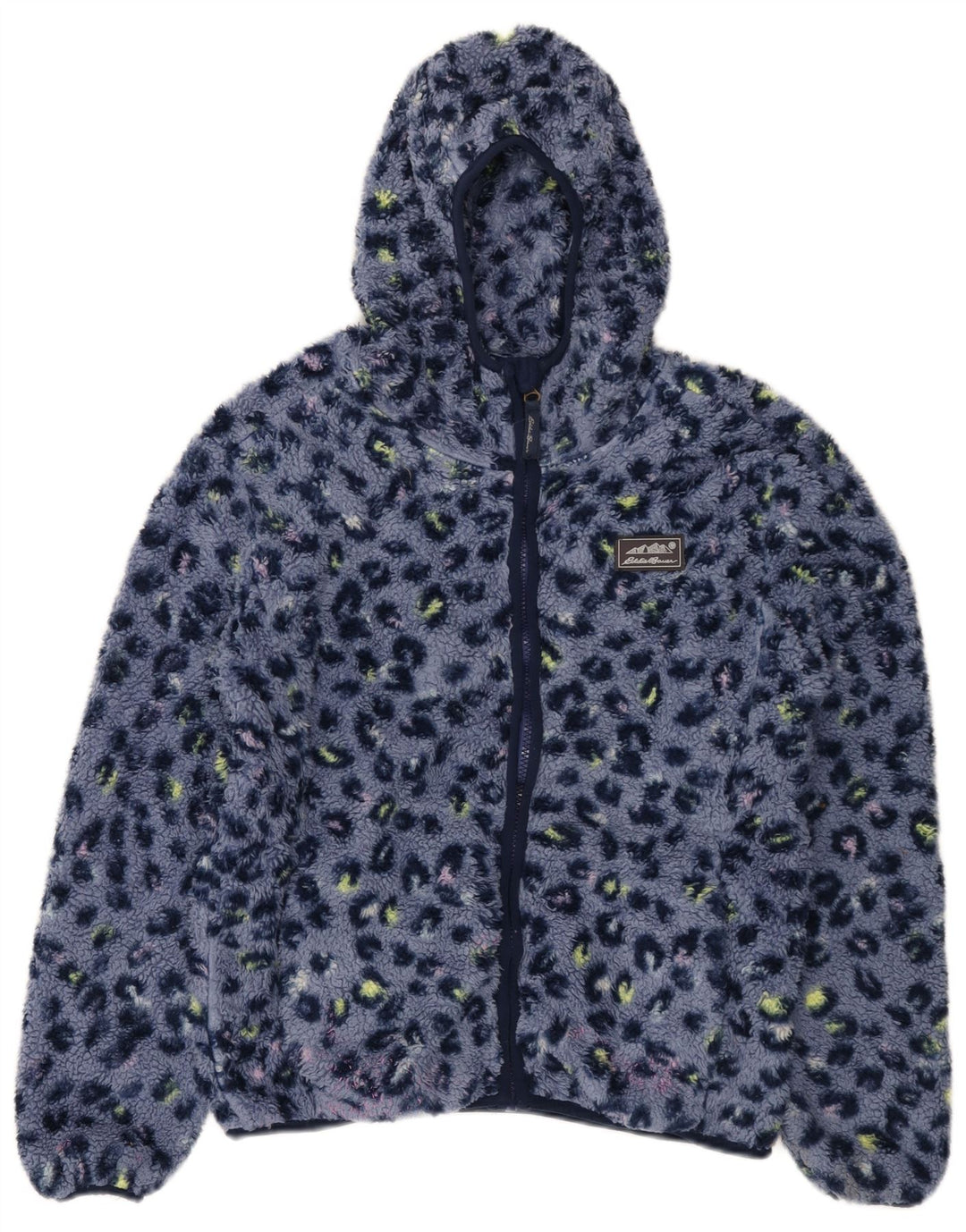 EDDIE BAUER Giacca in pile con cappuccio per ragazze 13-14 anni Grande stampa animalier blu