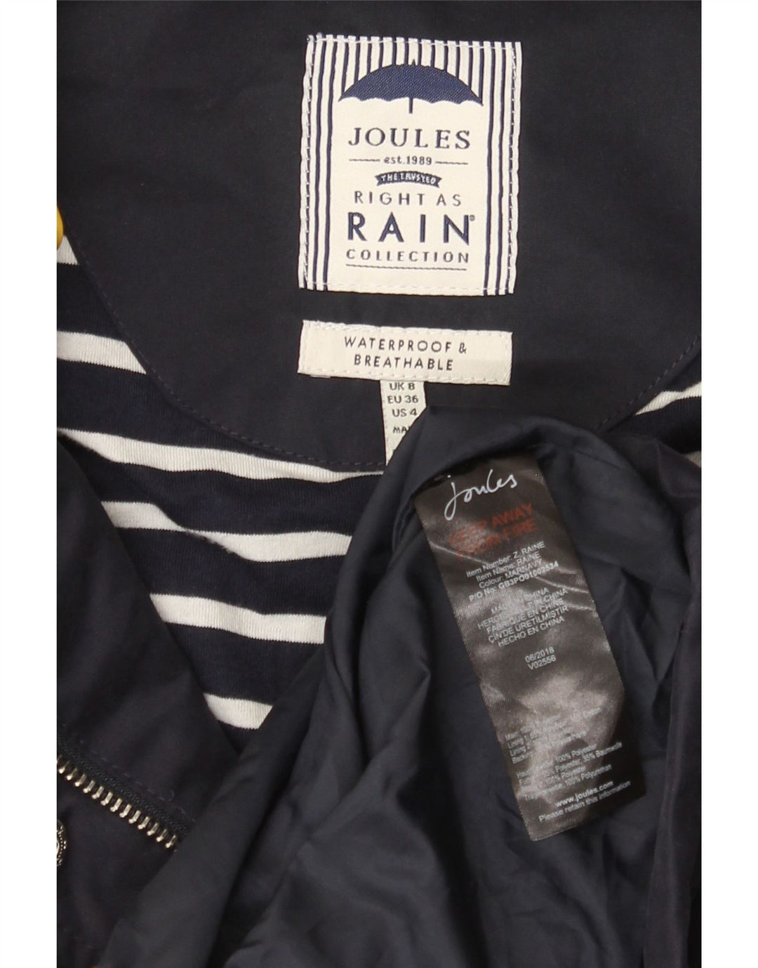 Impermeabile con cappuccio da donna Joules UK 8 Small Poliestere blu navy
