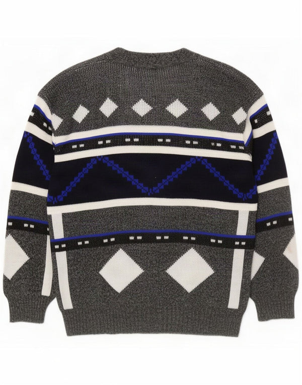 Maglione cardigan da uomo vintage grande grigio a rombi/acrilico con diamanti