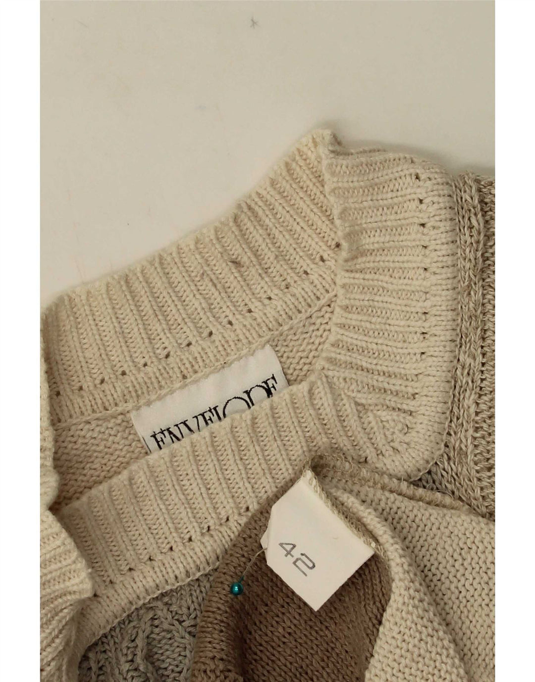 Maglione maglione girocollo da donna vintage EU 42 grande patchwork beige