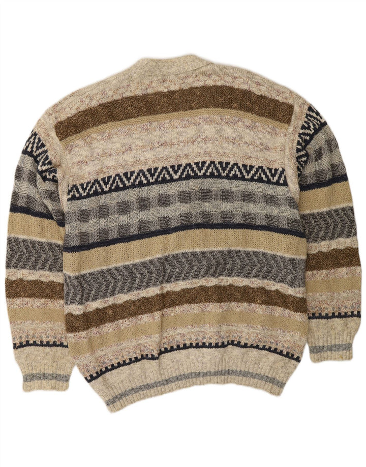 Maglione cardigan da uomo VINTAGE a righe beige grandi