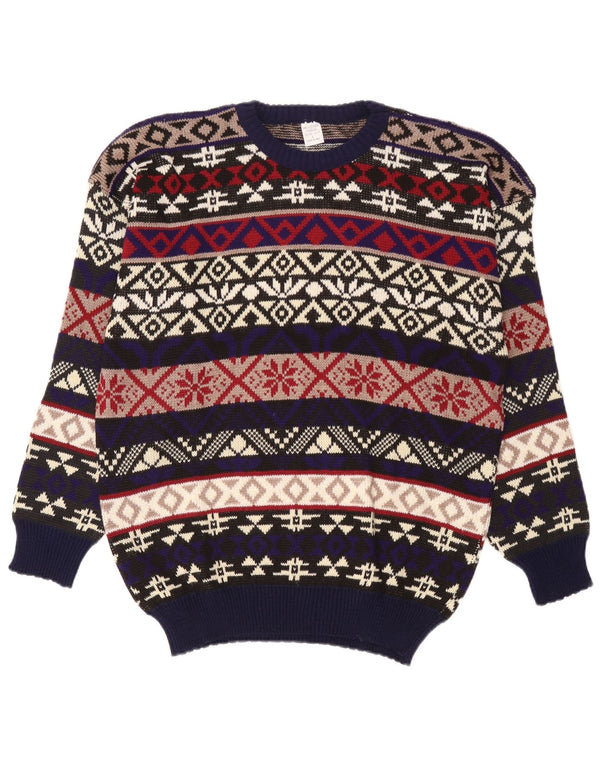 Maglione vintage da uomo girocollo, maglione grande, acrilico Fair Isle multicolore